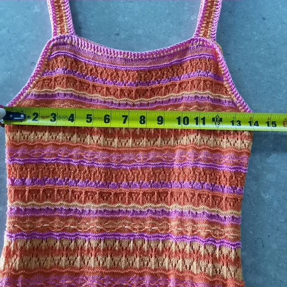 NWT Jessica Simpson Crochet Maxi Dress Size Med Orange Pink Open Knit Boho - Picture 7 of 15